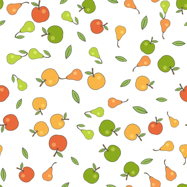 Vzor bezešvé s jablka hrušky a listí — Stockový vektor