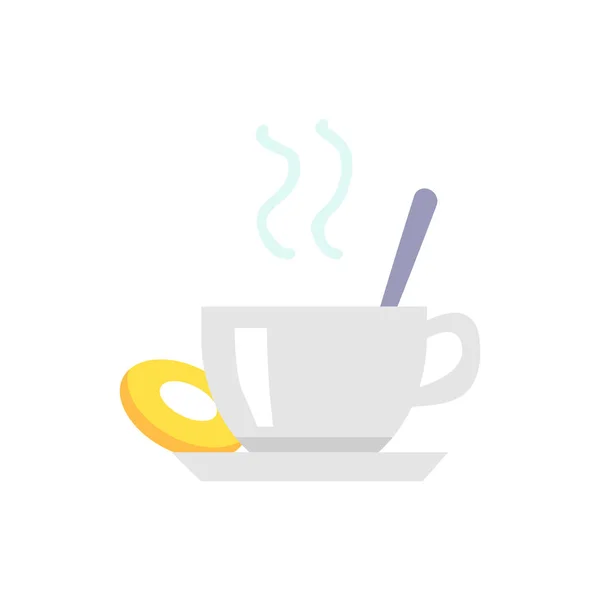 Tasse Tee oder Kaffee und Kekse auf Teller-Symbol — Stockvektor