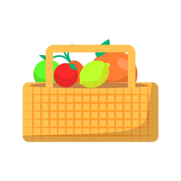 Плетеная корзина с фруктами и овощами для пикника — стоковый вектор
