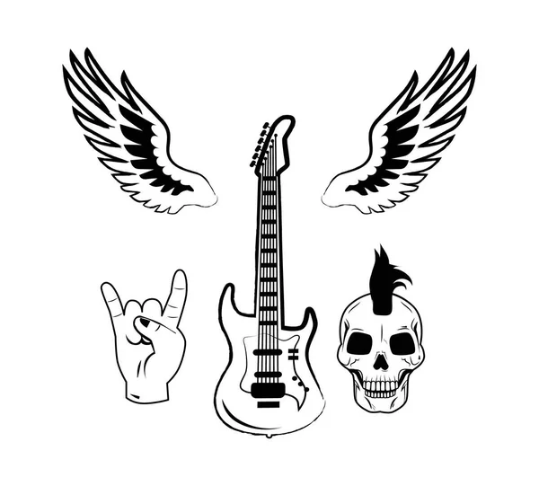 Rock n Roll Symbole Guitare électrique Punk Skull Icône — Image vectorielle