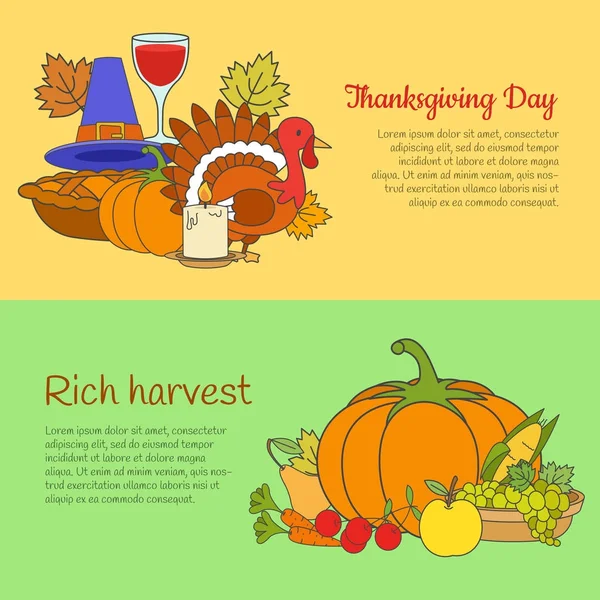 Jeu de bannières pour Thanksgiving Day et Rich Harvest — Image vectorielle