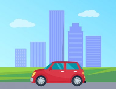 Özel otomobil içinde şehir vektör çizim