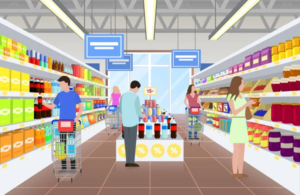 Personas en el supermercado en Vector Illustration — Vector de stock