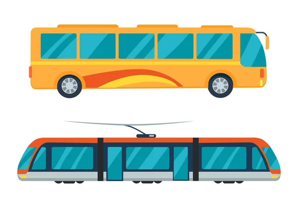 Illustration vectorielle des bus urbains et des tramways électriques — Image vectorielle