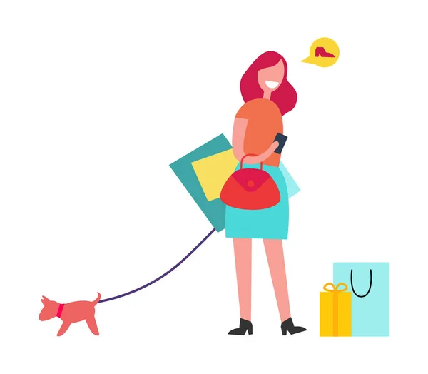 Donna con capelli rossi Vector Illustrazione Shopping — Vettoriale Stock