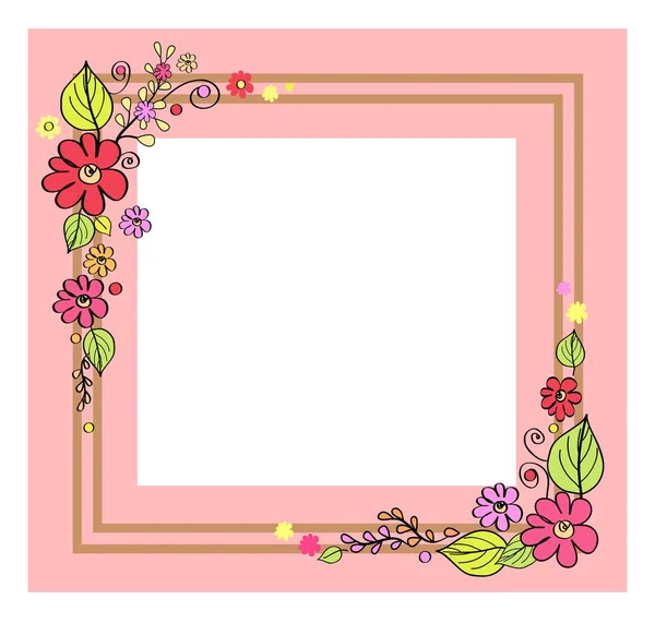 Pink Frame with Flowers on Vector Illustration — Stock Vector