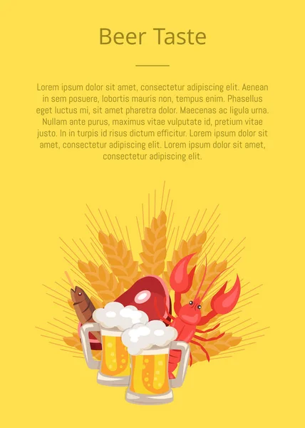 Beer Taste Poster with Pints of Beers, Snacks Ham - Stok Vektor