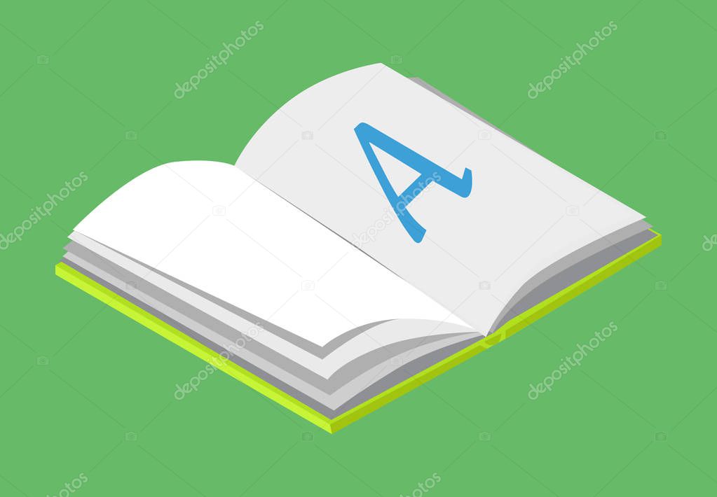 Open Book with Blank Paper and Letter A Vector