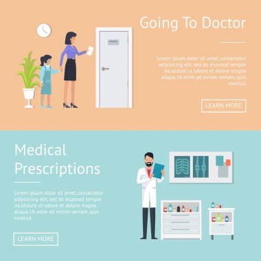 Doktor posterler Set vektör çizim için gidiş