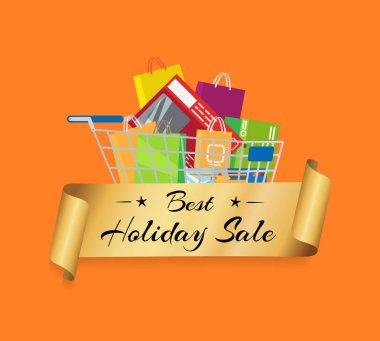En iyi tatil satışı büyük başlığı Cart alışveriş çantası dolu