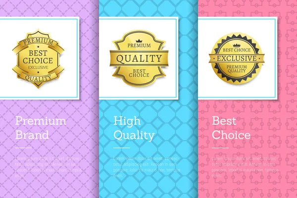 Marca premium de alta calidad elección etiquetas de oro — Vector de stock