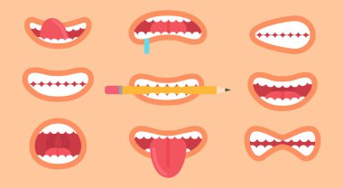 Vektör çizim üzerinde komik ağız koleksiyon