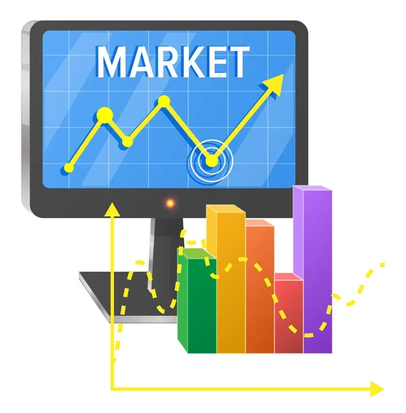 Obrazovka počítače s grafikou úspěchu na trhu — Stockový vektor