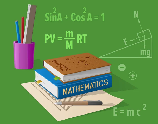 Lezioni di fisica matematica Illustrazione dei cartoni animati — Vettoriale Stock