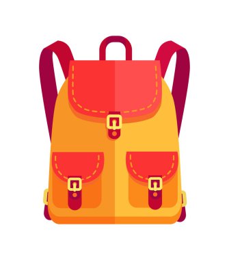 Sırt çantası turuncu ve kırmızı renk vektör kız