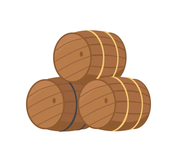 Barriles de madera con ilustración de vectores de cerveza — Vector de stock