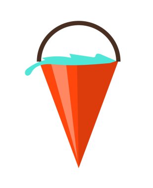 Kırmızı üçgen kova ile su üzerinde beyaz izole