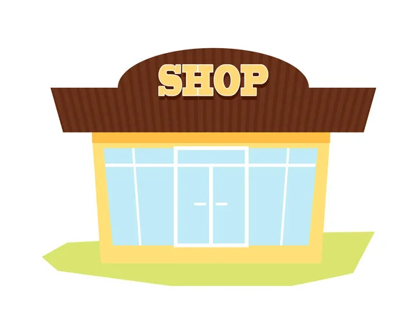 Niza tienda marrón y amarillo sobre fondo blanco . — Vector de stock