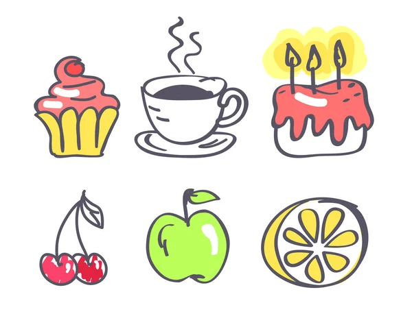 Кофе с фруктами и сладостями — стоковый вектор