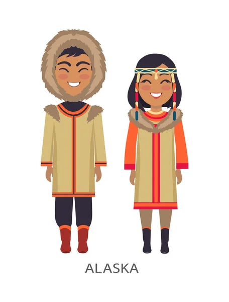 Alaska-Menschen in Kleidung auf Vektorillustration — Stockvektor