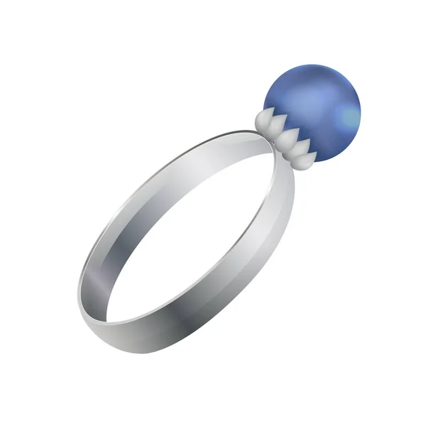 Серебряное кольцо с круглым вектором драгоценных алмазов — стоковый вектор