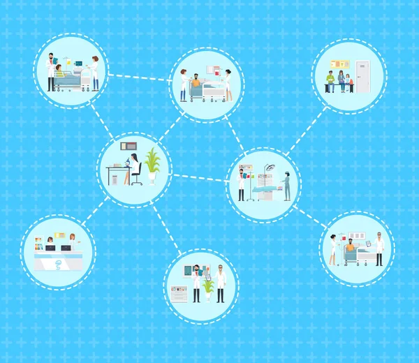 Ícones de medicina conectados na ilustração vetorial — Vetor de Stock