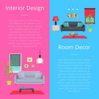 İç tasarım ve oda dekor vektör çizim