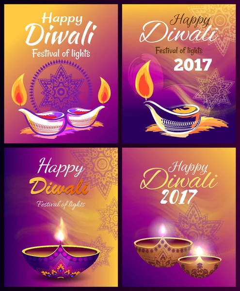 Happy Diwali Festival av ljus vektorillustration — Stock vektor