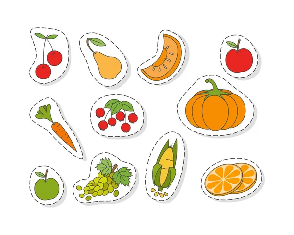 Fruits and Vegetables Flat Vector Stickers Set — Stock Vector