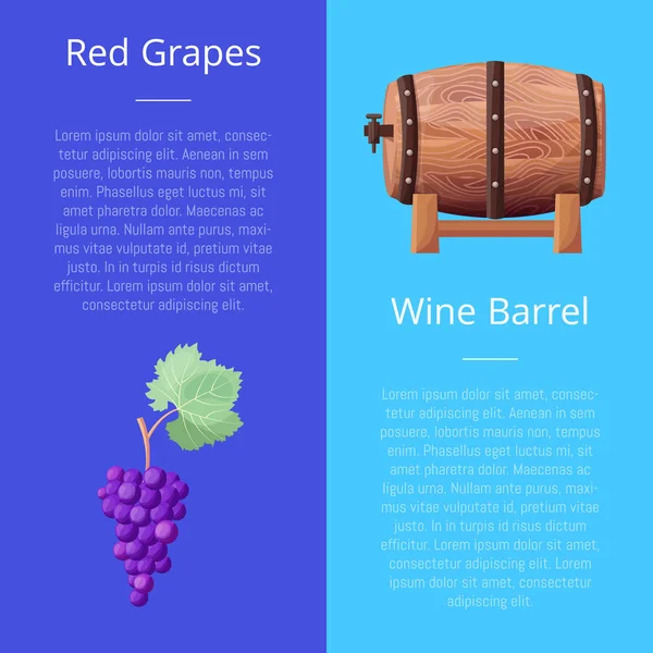 Ilustração do Vetor do Barril de Vinho e Uvas Tintas —  Vetores de Stock