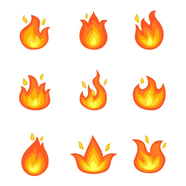 Burning Fire Set of Icons Vector Illustration — Stock Vector