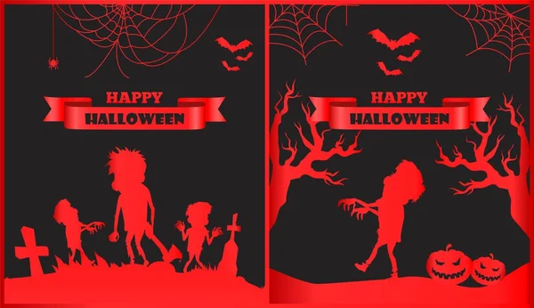 Feliz Halloween Carteles rojos Vector Ilustración — Vector de stock