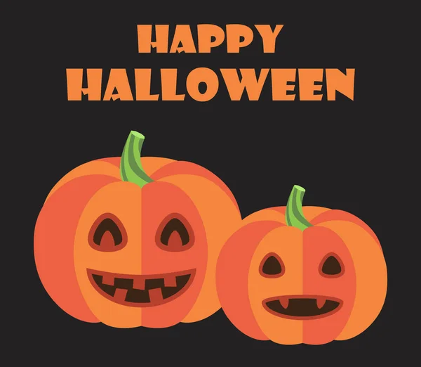 Joyeux Halloween Affiche Citrouilles aux tiges vertes — Image vectorielle