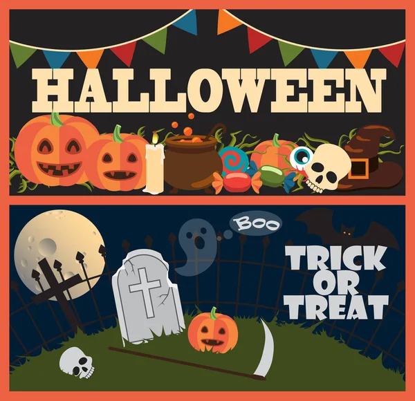 Truco o trato de Halloween en la ilustración vectorial — Vector de stock