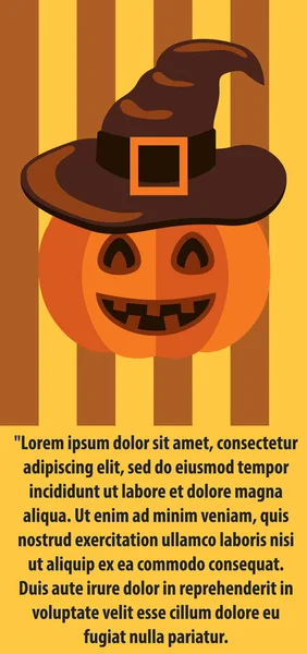 Хэллоуинский плакат с текстом "Тыква в ведьминской шляпе" — стоковый вектор