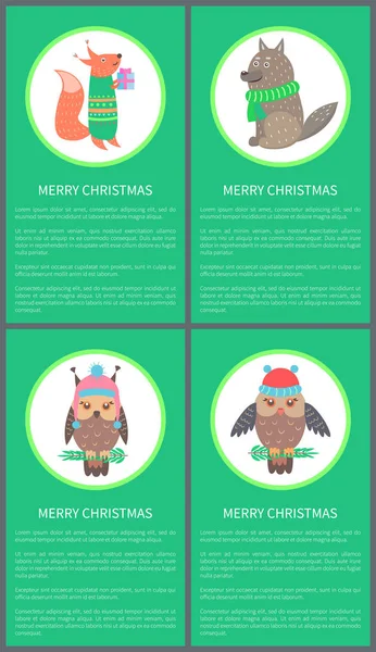 Feliz Navidad postal con animales felices — Vector de stock