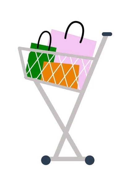 Carro de compras con bolsos en ilustración vectorial — Vector de stock