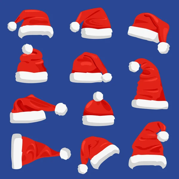 Set of Santa Claus Hats Vector Illustration — Stock Vector