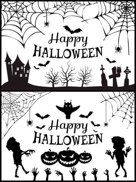 Feliz Halloween Carteles Set Vector Ilustración — Vector de stock