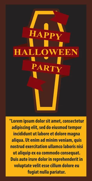 Feliz Halloween Vector Coffin Red Ribbon Poster — Vector de stock