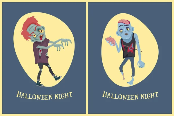 Halloween-Nacht-Zombies auf Vektorillustration — Stockvektor