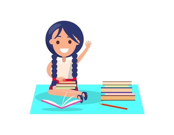 Girl with Piles of Books Isolated Illustration — Stock Vector