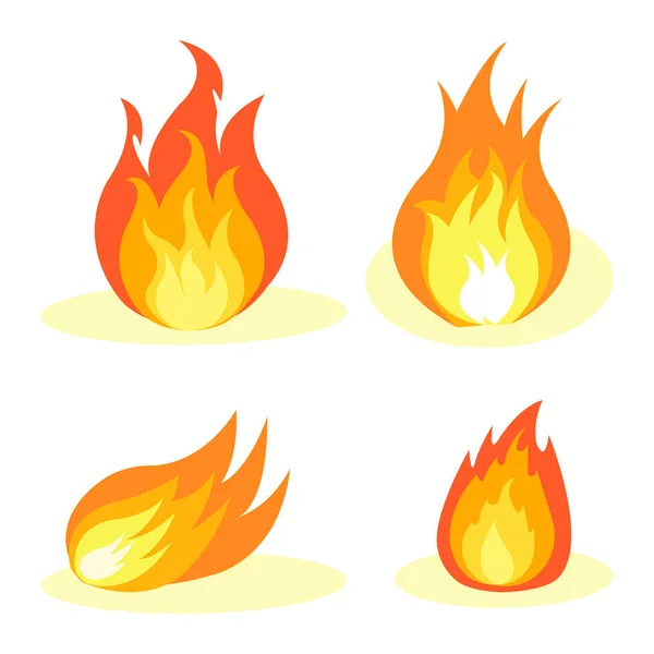 Colección Fuego Ardiente Aislado en Cartel Blanco — Vector de stock