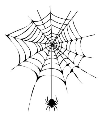 Siyah ince Web örümcek ile illüstrasyon izole