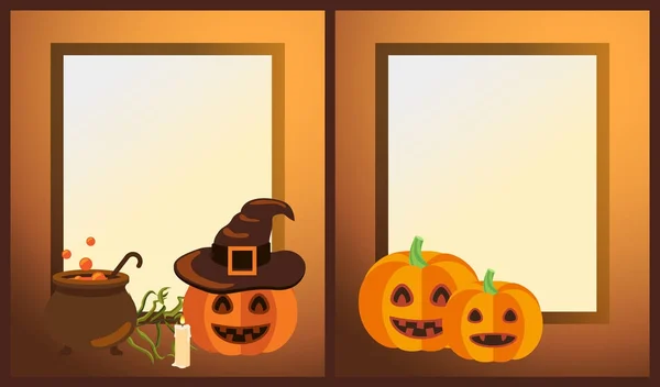 Cadres photo vides Halloween avec citrouilles mûres — Image vectorielle