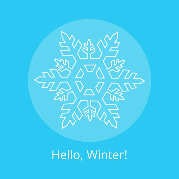Hello, Winter Poster with Blue Snowflake in Circle — Stock Vector