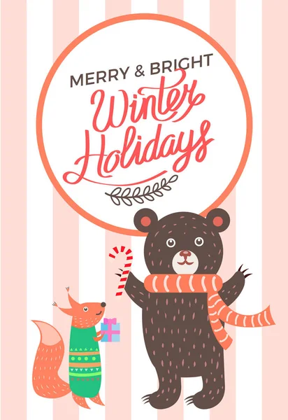 Joyeux Noël Icône Ours Fox Illustration vectorielle — Image vectorielle