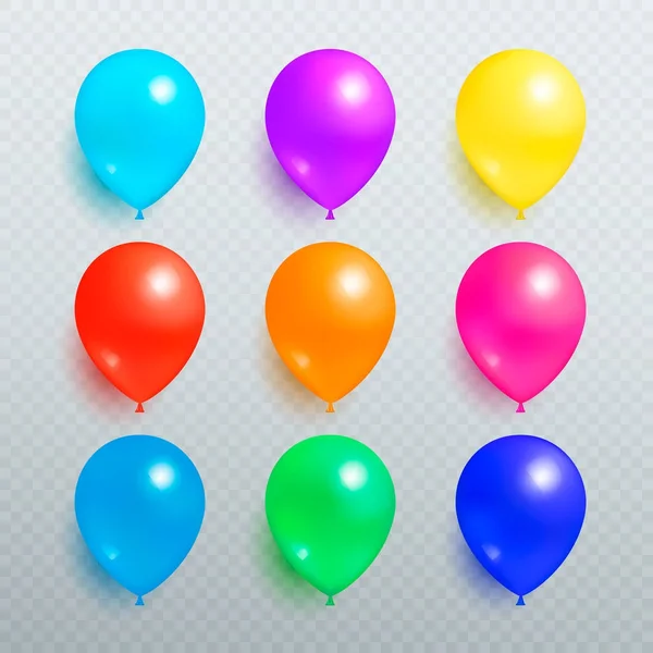 Färgglada glänsande ballonger på Transparent bakgrund — Stock vektor