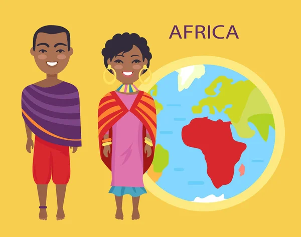 Afrika na zeměkouli a lidi na vektorové ilustrace — Stockový vektor