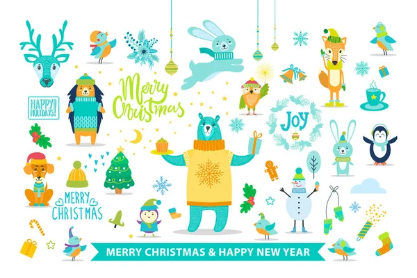 Joyeux Noël et bonne année avec les animaux — Image vectorielle